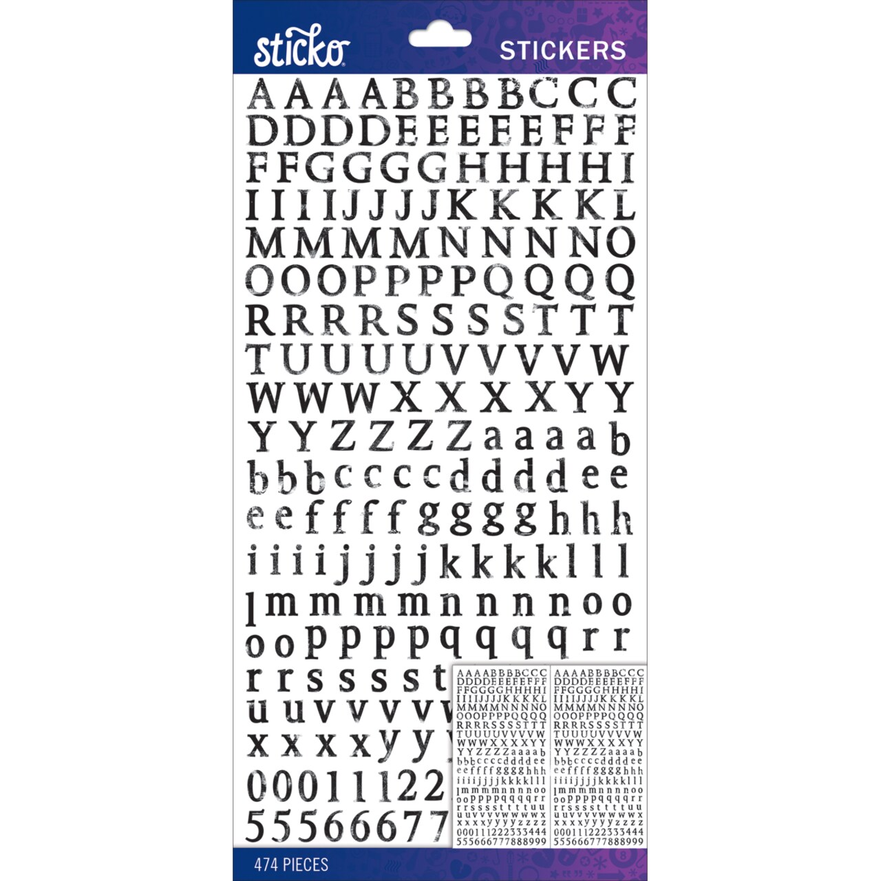 Sticko Alphabet Stickers - Octavian Small, Black Distressed, 474pcs